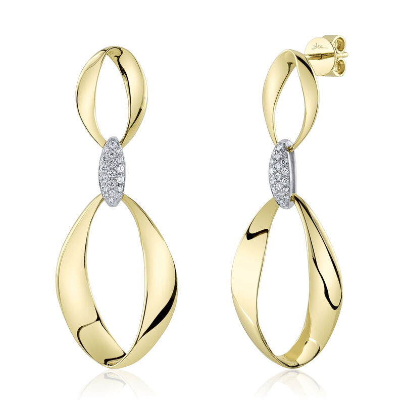 Shy Creation .20ctw. Diamond Oval Double Link Earrings in 14k Yellow Gold image number null